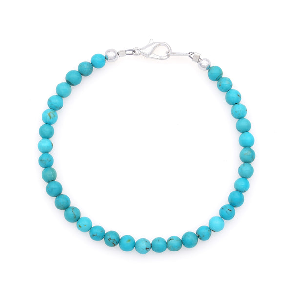 BLUEJOY “Elegance & Love” Natural Sleeping Beauty Turquoise Gemstone Dainty Round Bead Bracelet in Sterling Silver for Women