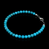 BLUEJOY “Elegance & Love” Natural Sleeping Beauty Turquoise Gemstone Dainty Round Bead Bracelet in Sterling Silver for Women