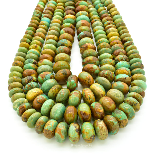 Genuine Natural American Turquoise Graduated Roundel Bead 16 inch Strand (8mm-14mm)