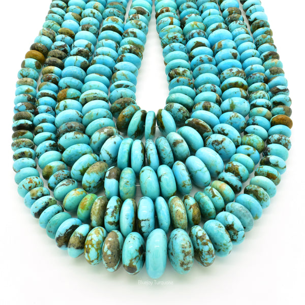 Genuine Natural American Turquoise Graduated Roundel Bead 16 inch Strand (6mm-12mm)