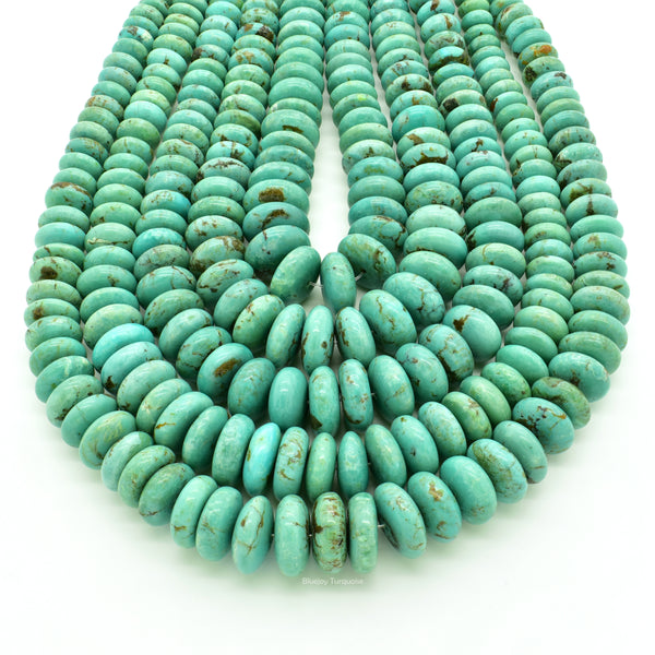 Genuine Natural American Turquoise Graduated Roundel Bead 16 inch Strand (5mm-12mm)