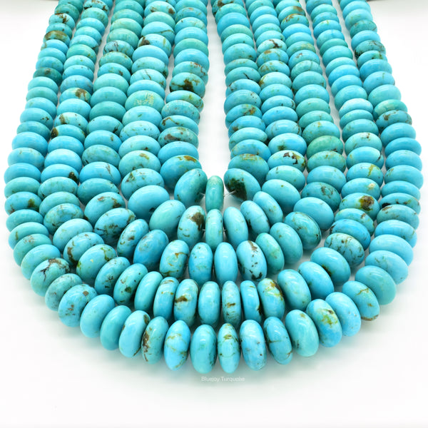 Genuine Natural American Turquoise Graduated Roundel Bead 16 inch Strand (3mm-10mm)
