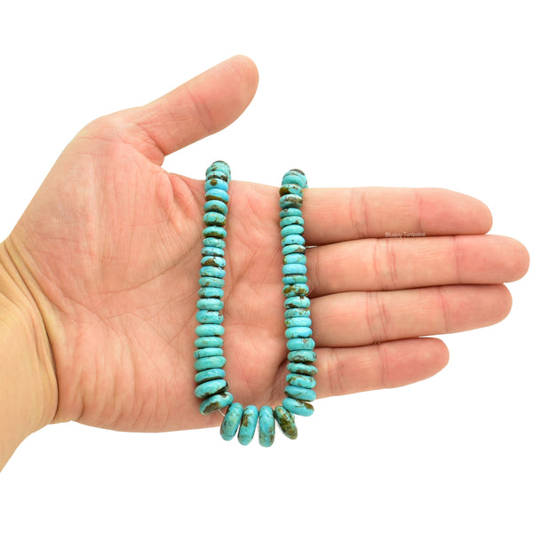 Genuine Natural American Turquoise Graduated Button Bead 16 inch Strand (5-13mm)