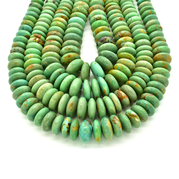 Genuine Natural American Turquoise Graduated Roundel Bead 16 inch Strand (10mm-16mm)