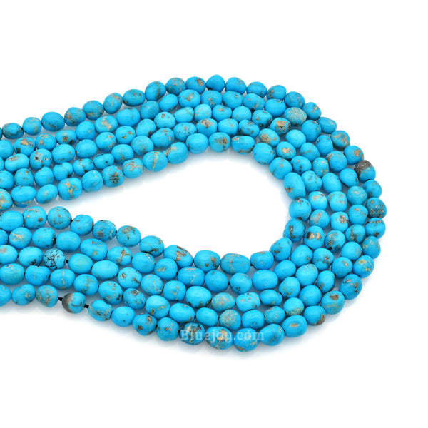 Bluejoy 6mm Natural Sleeping Beauty Turquoise Nugget Bead 18-Inch Strand