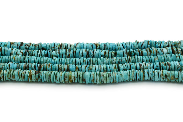 7mm Turquoise Round-Flat Bead, 16'' Strand, A201RB1028