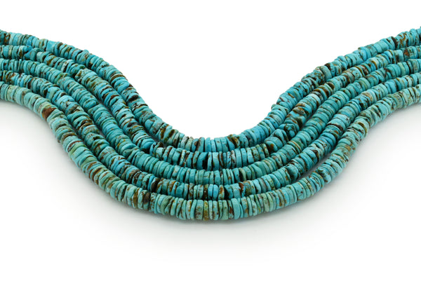 7mm Turquoise Round-Flat Bead, 16'' Strand, A201RB1028