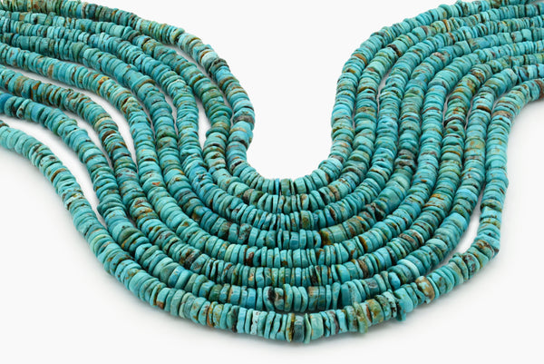 7mm Turquoise Round-Flat Bead, 16'' Strand, A201RB1035