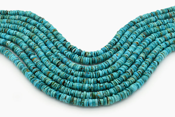 7mm Turquoise Round-Flat Bead, 16'' Strand, A201RB1040