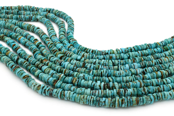 7mm Turquoise Round-Flat Bead, 16'' Strand, A201RB1058