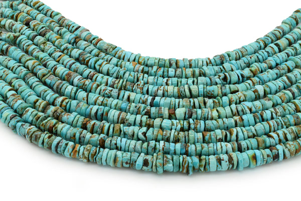 7mm Turquoise Round-Flat Bead, 16'' Strand, A201RB1059