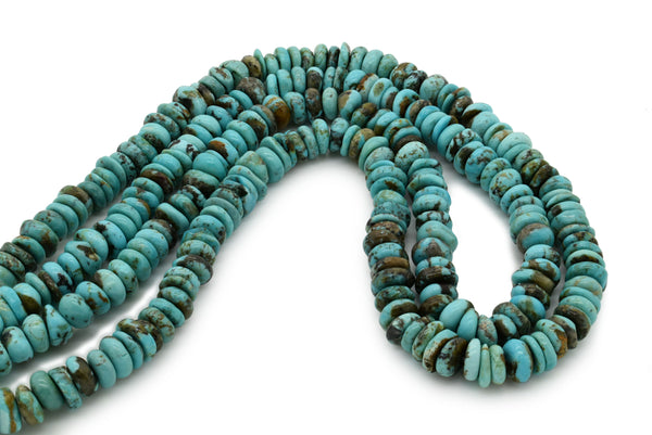 7mm Turquoise Round-Flat Bead, 16'' Strand, A201RB1074
