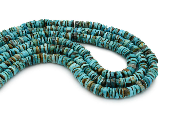6mm Turquoise Round-Flat Bead, 16'' Strand, A201RB1076