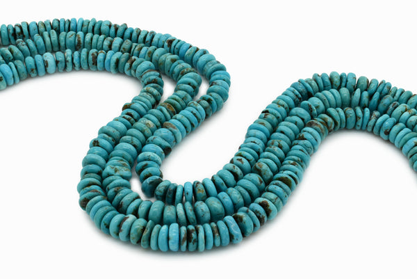 8mm Turquoise Round-Flat Bead, 16'' Strand, A201RB1083