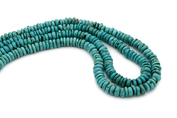 8mm Turquoise Round-Flat Bead, 16'' Strand, A201RB1106