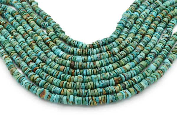 7mm Turquoise Round-Flat Bead, 16'' Strand, A201RB1121