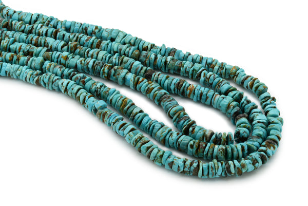 7mm Turquoise Round-Flat Bead, 16'' Strand, A201RB1122