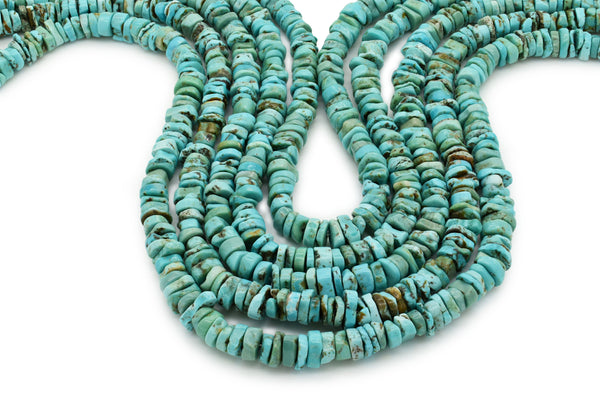6.5mm Turquoise Round-Flat Bead, 16'' Strand, A201RB1127