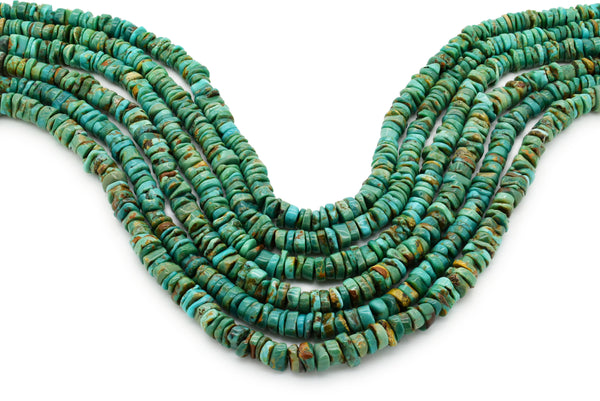 7mm Turquoise Round-Flat Bead, 16'' Strand, A201RB1130