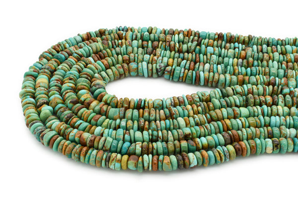 7mm Turquoise Round-Flat Bead, 16'' Strand, A201RB1143