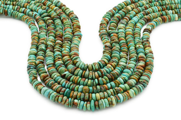 7mm Turquoise Round-Flat Bead, 16'' Strand, A201RB1143