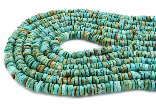 7mm Turquoise Round-Flat Bead, 16'' Strand, A201RB1145