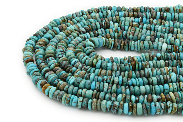 7mm Turquoise Round-Flat Bead, 16'' Strand, A201RB1180