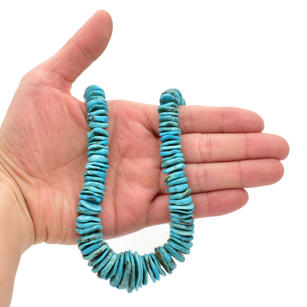 Indian-Style Natural Turquoise XL Graduated Free-Form Disc Bead 16-inch Strand (7.5mm-25.5mm)