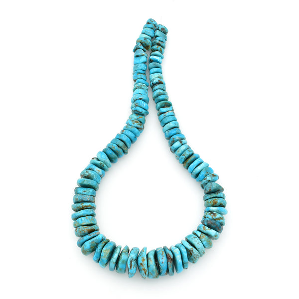 Indian-Style Natural Turquoise XL Graduated Free-Form Disc Bead 16-inch Strand (8mm-20mm)