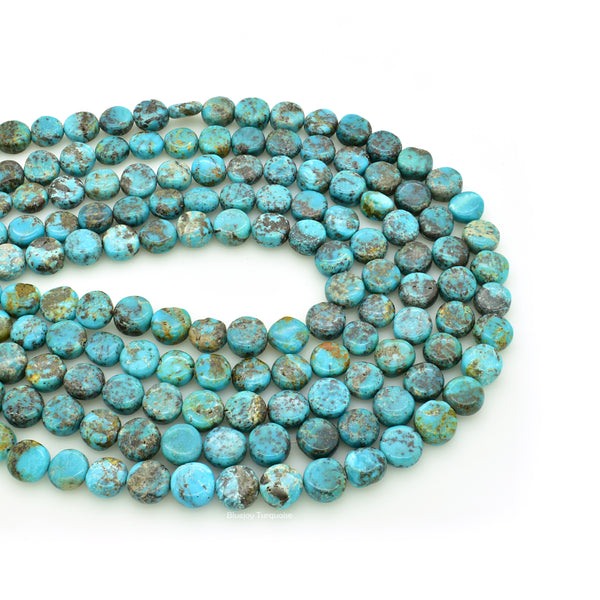 Genuine Natural American Turquoise Coin Shape Bead 16 inch Strand (9mm)