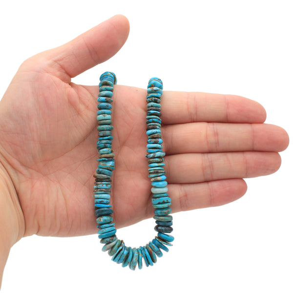 Bluejoy Genuine Indian-Style Natural Turquoise XL Graduated Free-Form Disc Bead 16-inch Strand (6mm-14mm)