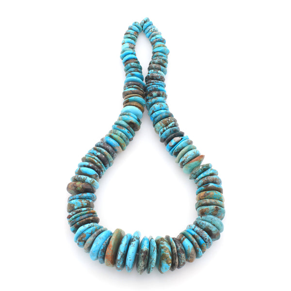 Bluejoy Genuine Indian-Style Natural Turquoise XL Graduated Free-Form Disc Bead 16-inch Strand (8mm-24mm)
