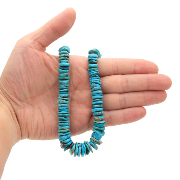 Bluejoy Genuine Indian-Style Natural Turquoise XL Graduated Free-Form Disc Bead 16-inch Strand (9mm-14mm)
