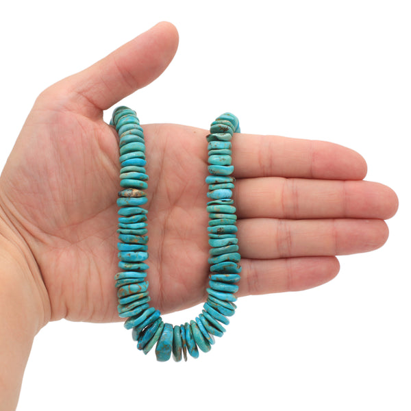 Bluejoy Genuine Indian-Style Natural Turquoise XL Graduated Free-Form Disc Bead 16-inch Strand (8mm-15mm)
