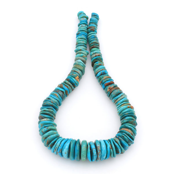 Bluejoy Genuine Indian-Style Natural Turquoise XL Graduated Free-Form Disc Bead 16-inch Strand (6mm-19mm)