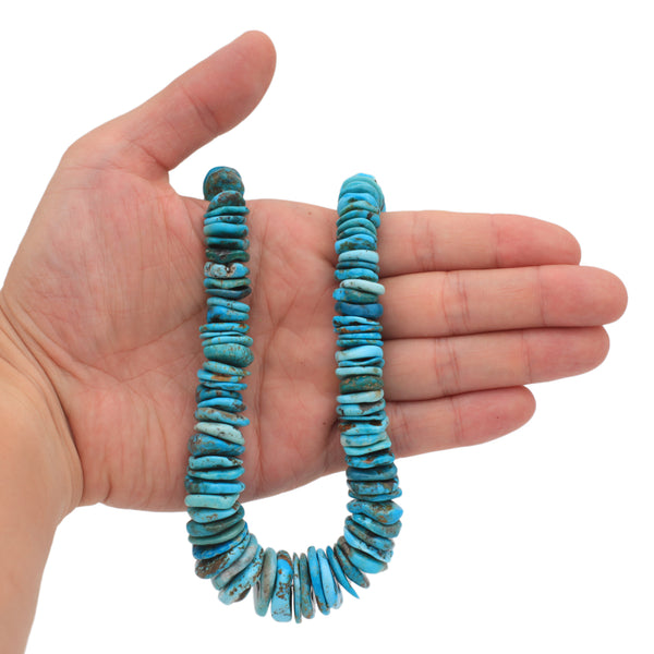 Bluejoy Genuine Indian-Style Natural Turquoise XL Graduated Free-Form Disc Bead 18-inch Strand (10mm-24mm)