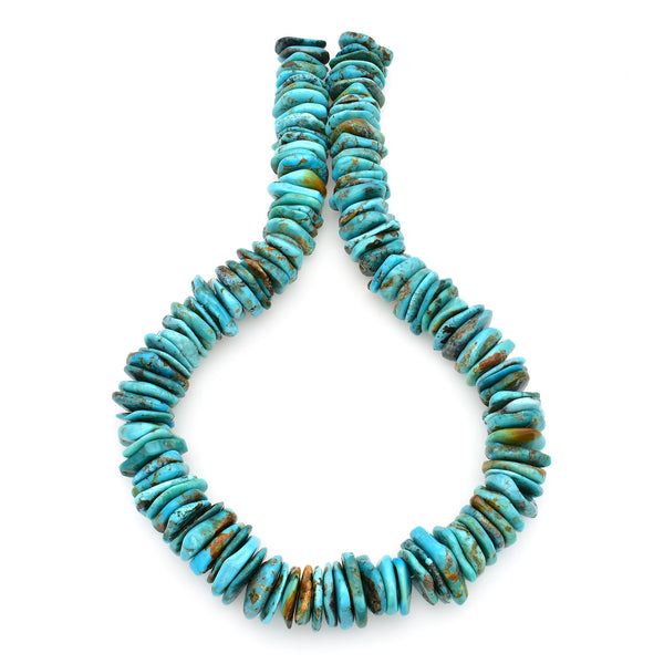 Bluejoy 16mm Genuine Indian-Style Natural Turquoise XL Free-Form Thin Disc Bead 16-inch Strand