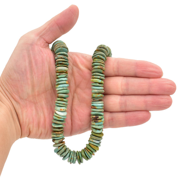 Bluejoy 14mm Genuine Indian-Style Natural Turquoise XL Free-Form Thin Disc Bead 16-inch Strand