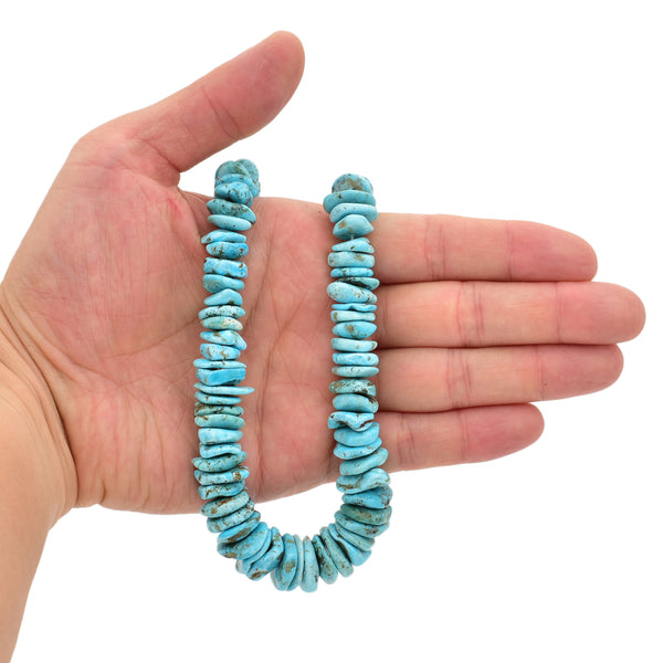 Bluejoy Genuine Indian-Style Natural Turquoise XL Graduated Free-Form Flat Disc Bead 16-inch Strand (8mm-17mm)