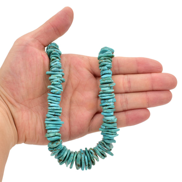 Bluejoy Genuine Indian-Style Natural Turquoise XL Graduated Free-Form Flat Disc Bead 16-inch Strand (8mm-19mm)
