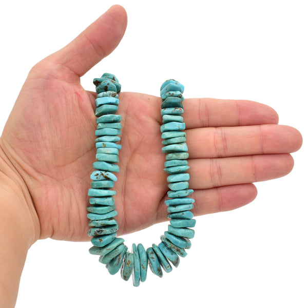 Bluejoy Genuine Indian-Style Natural Turquoise XL Graduated Free-Form Flat Disc Bead 16-inch Strand (9mm-21mm)