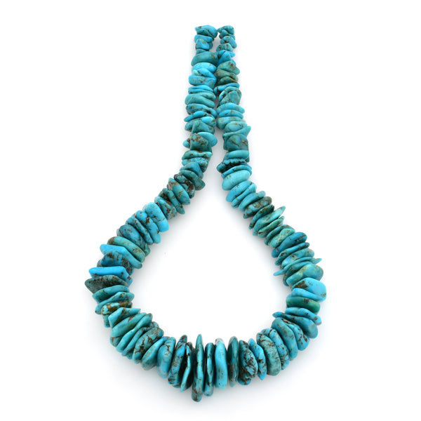 Bluejoy Genuine Indian-Style Natural Turquoise XL Graduated Free-Form Flat Disc Bead 16-inch Strand (8mm-22mm)