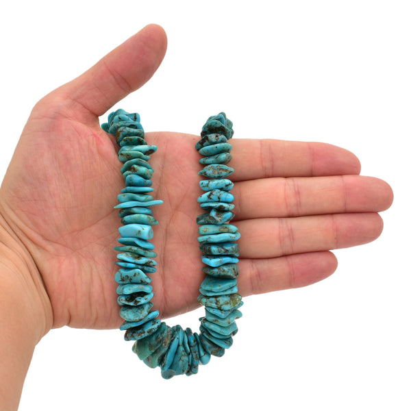 Bluejoy Genuine Indian-Style Natural Turquoise XL Graduated Free-Form Flat Disc Bead 16-inch Strand (8mm-22mm)