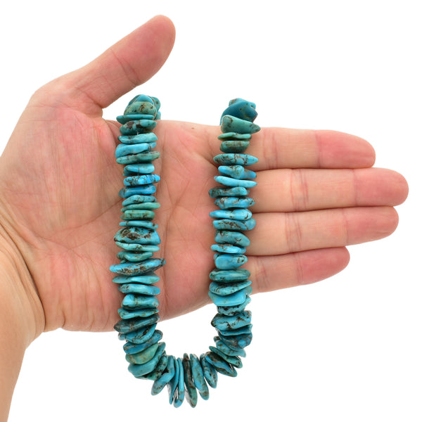 Bluejoy Genuine Indian-Style Natural Turquoise XL Graduated Free-Form Flat Disc Bead 16-inch Strand (10mm-22mm)