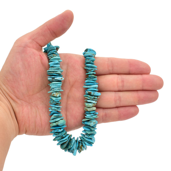 Bluejoy Genuine Indian-Style Natural Turquoise XL Graduated Free-Form Flat Disc Bead 16-inch Strand (9mm-17mm)