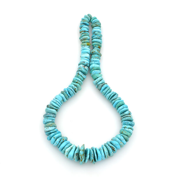 Bluejoy Genuine Indian-Style Natural Turquoise XL Graduated Free-Form Flat Disc Bead 16-inch Strand (8mm-18mm)