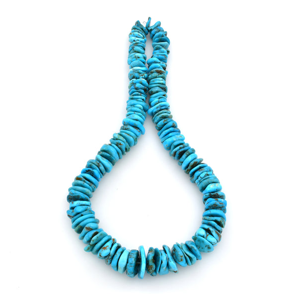 Bluejoy Genuine Indian-Style Natural Turquoise XL Graduated Free-Form Flat Disc Bead 18-inch Strand (12mm-22mm)