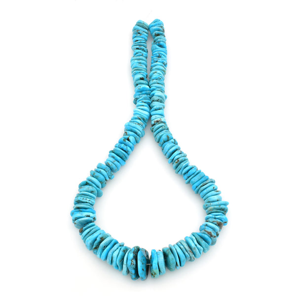 Bluejoy Genuine Indian-Style Natural Turquoise XL Graduated Free-Form Flat Disc Bead 18-inch Strand (10mm-21mm)