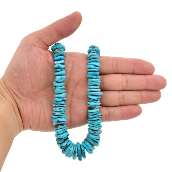 Bluejoy Genuine Indian-Style Natural Turquoise XL Graduated Free-Form Flat Disc Bead 18-inch Strand (10mm-21mm)