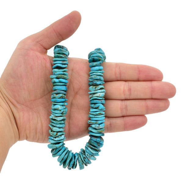 Bluejoy Genuine Indian-Style Natural Turquoise XL Graduated Free-Form Flat Disc Bead 18-inch Strand (12mm-24mm)